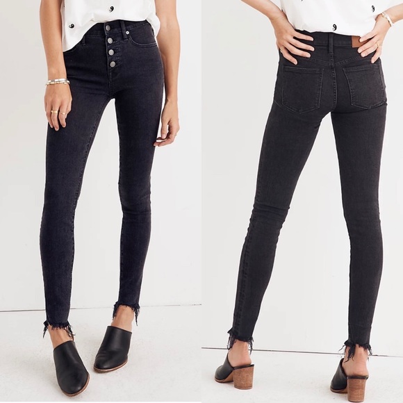 Madewell Denim - Madewell 9" Mid High Rise Skinny Jeans Berkeley Black Button Through Edition 23